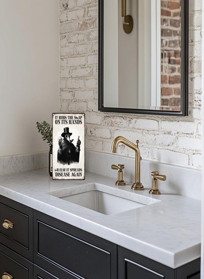 Doodlream Wash Your Hand Plague Doctor Gothic Bathroom Wall Decor Sign It Rubs the Soap on Its Hands Metal Tin Sign 8" x 12" Vintage Wall Art Poster for Home Office Bathroom Wall Decor Gift - Image 4